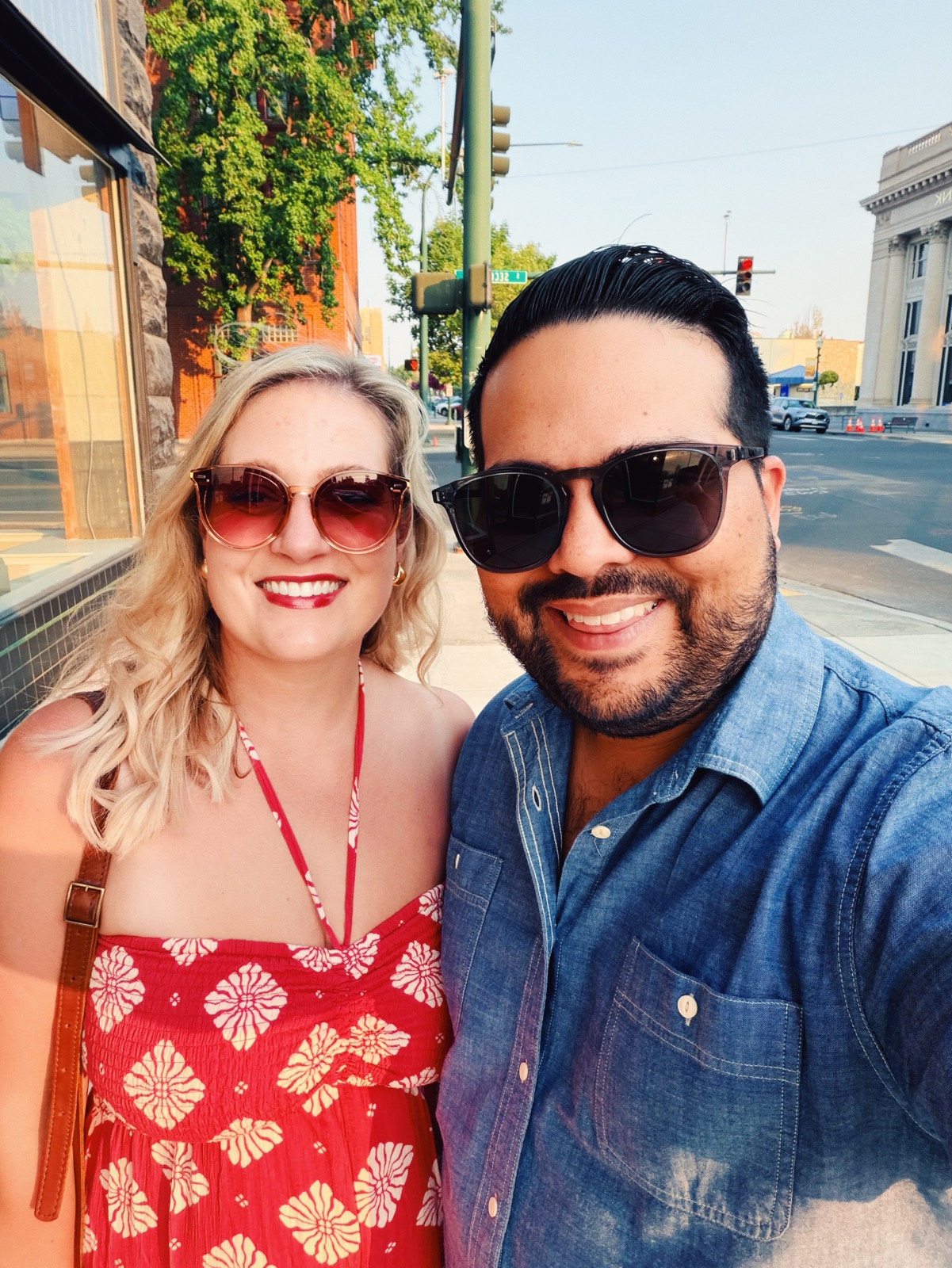 The two of us on a sunny street corner downtown